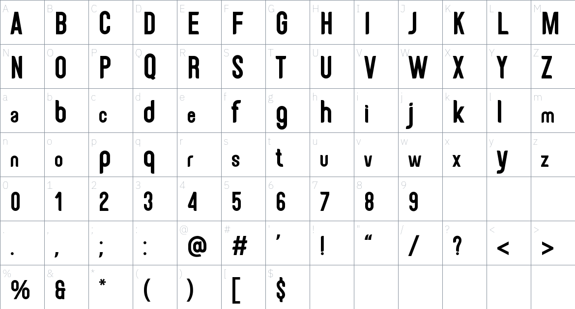 Tulisans font Character Map