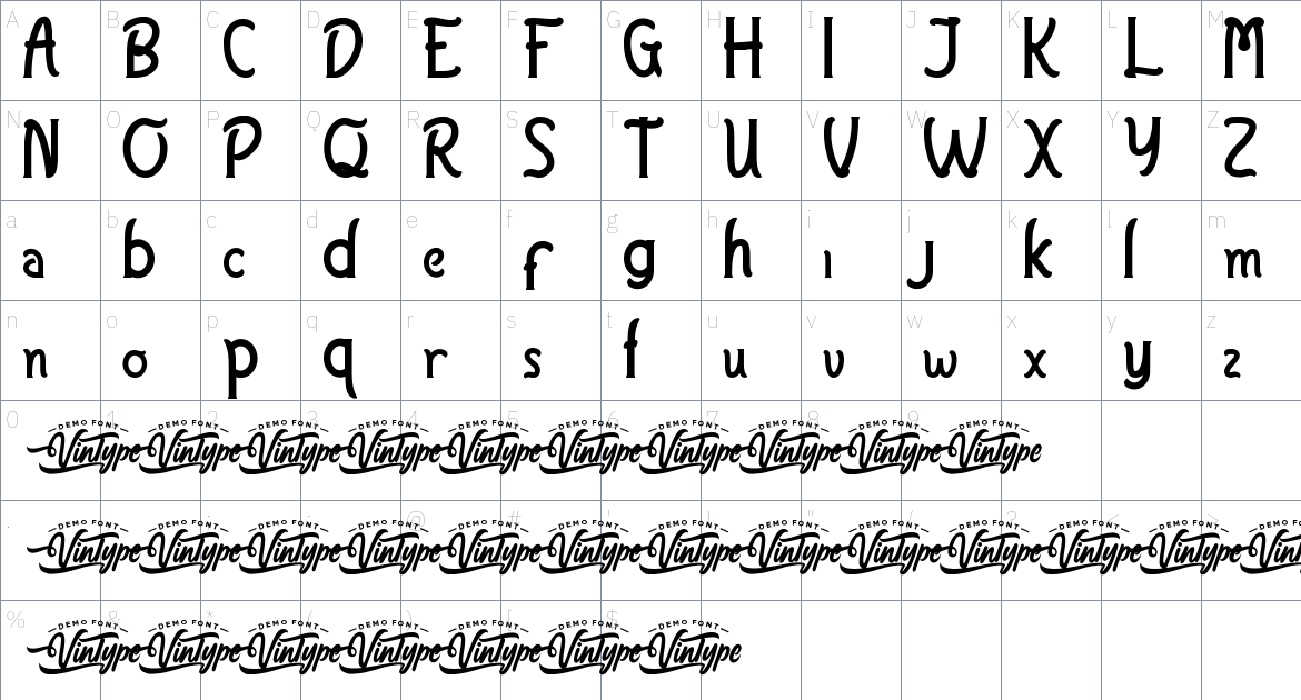 Moon Look font Character Map