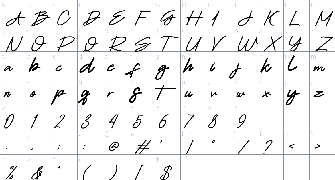 Holysta font Character Map