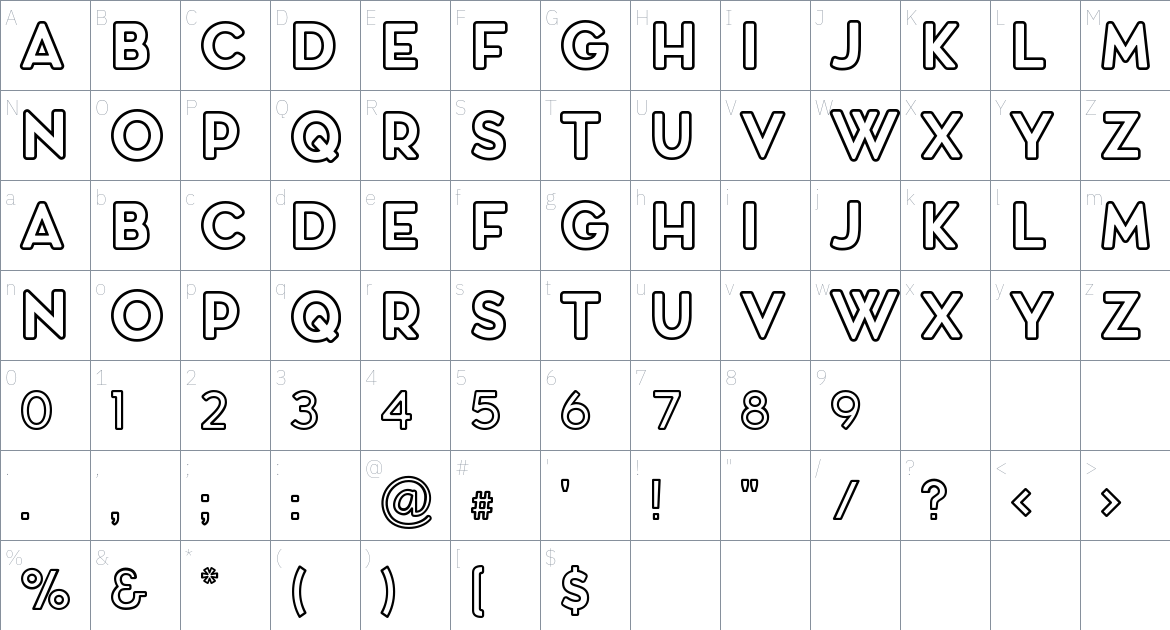 Volacrome font Character Map