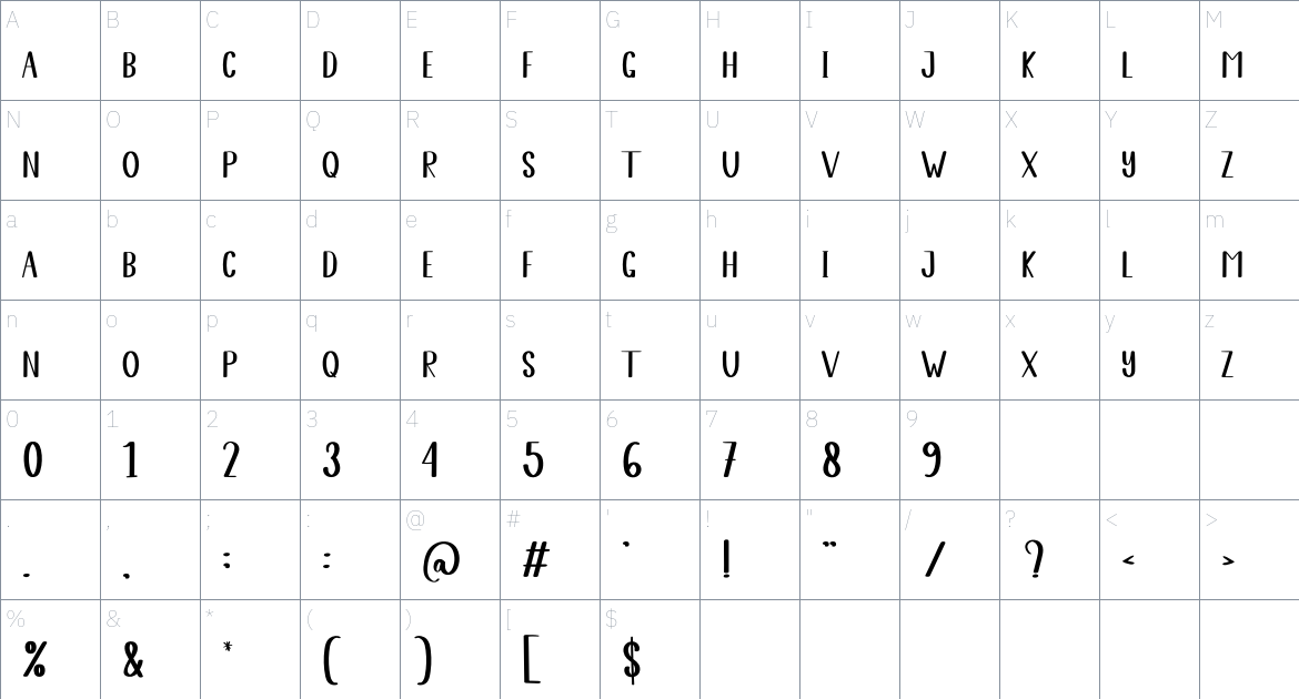 January Sunday font Character Map