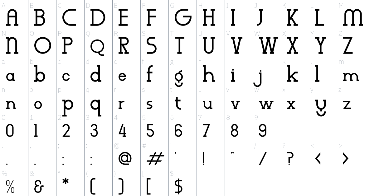 Wagstaf font Character Map