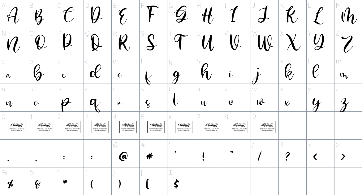 Cherish font Character Map