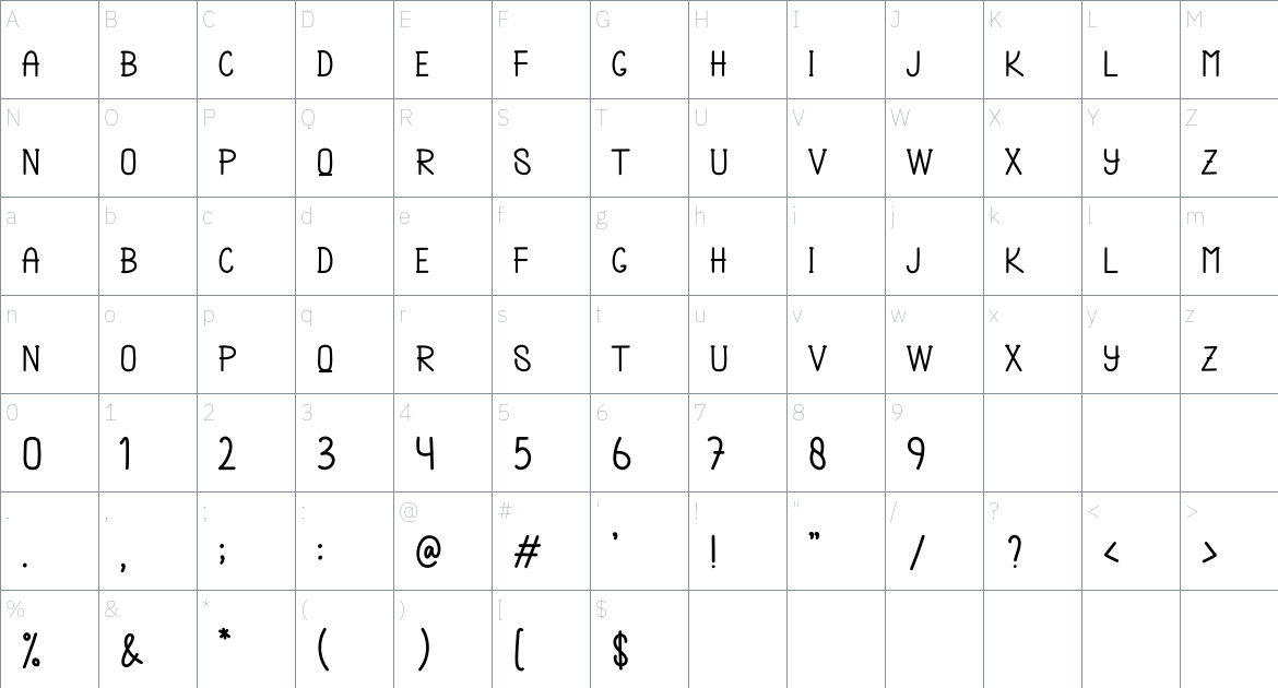 Fresh Honey font Character Map