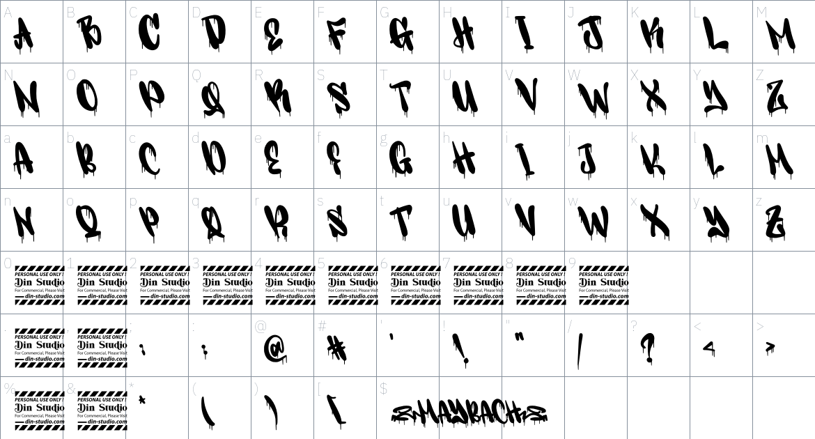 Maybach font Character Map