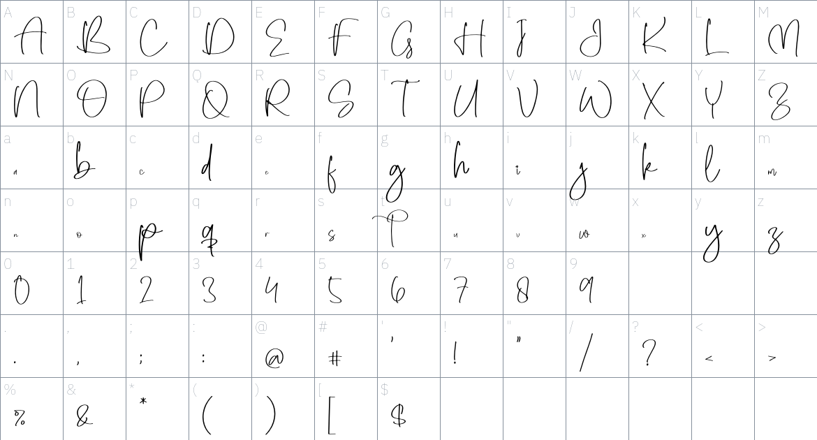 Montterule font Character Map