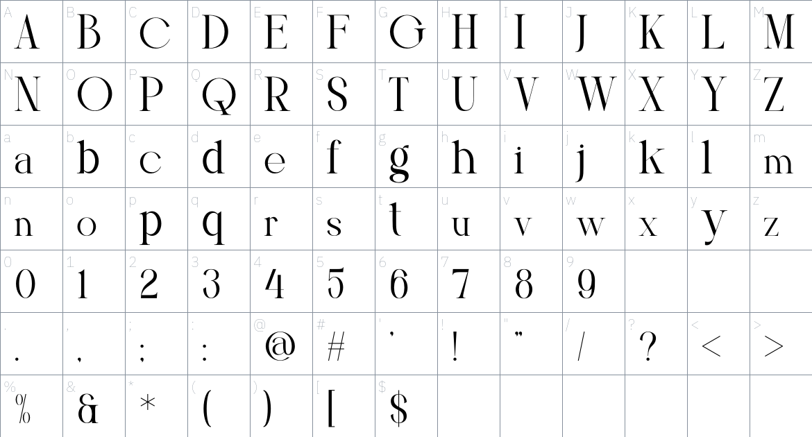 VOSTELA font Character Map