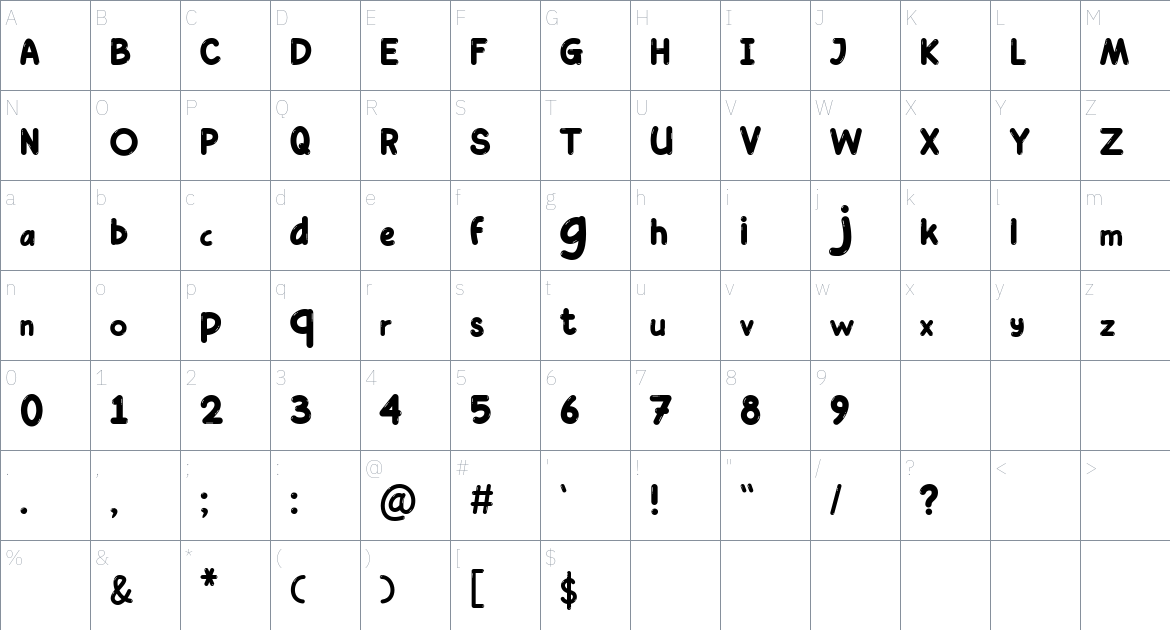 Gleeful Bubble font Character Map