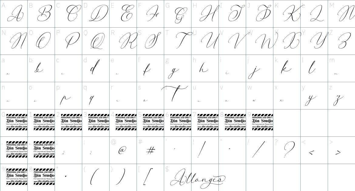 Allonges font Character Map