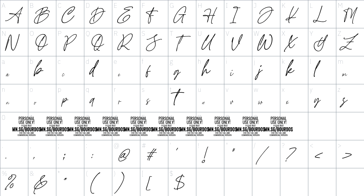 Bourdos font Character Map