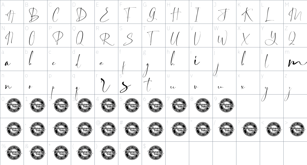 Boston Night font Character Map