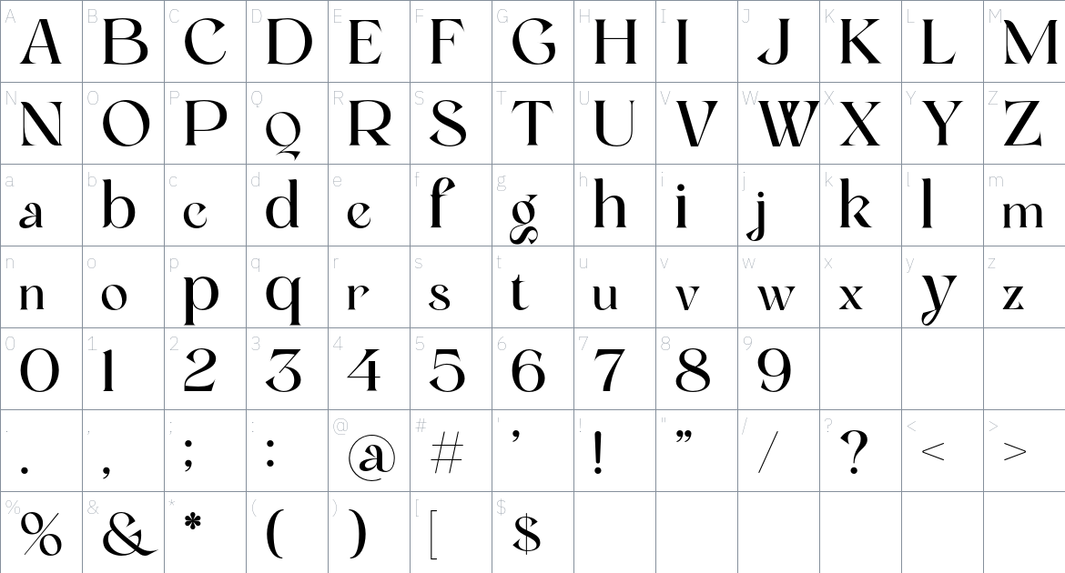 Olivea font Character Map