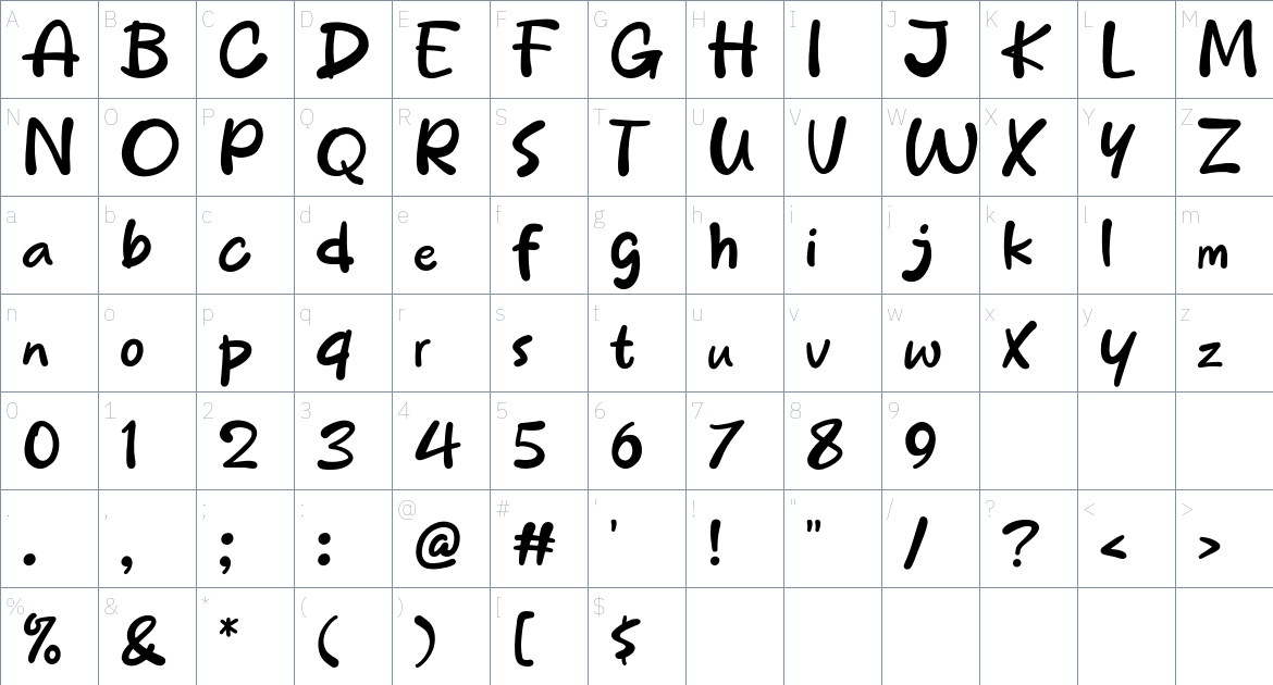 Daykids font Character Map