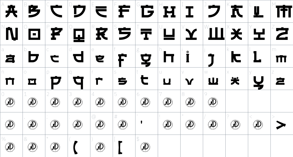 Amagusi font Character Map