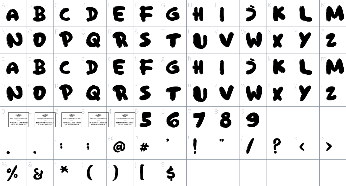 Snowshoes font Character Map