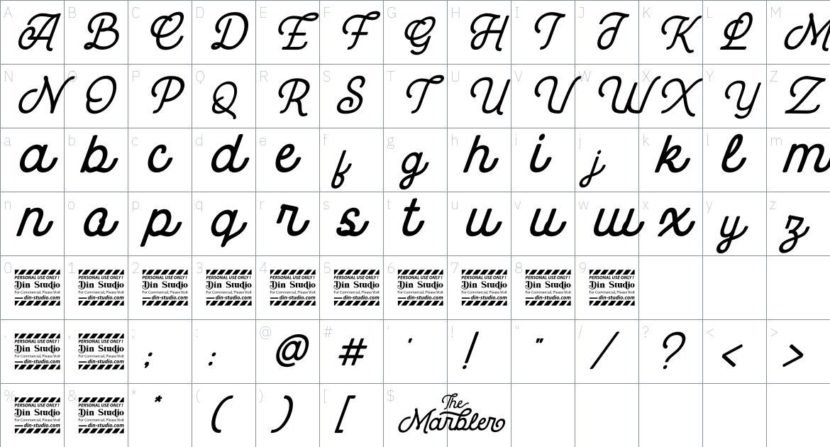 The Marbler font Character Map