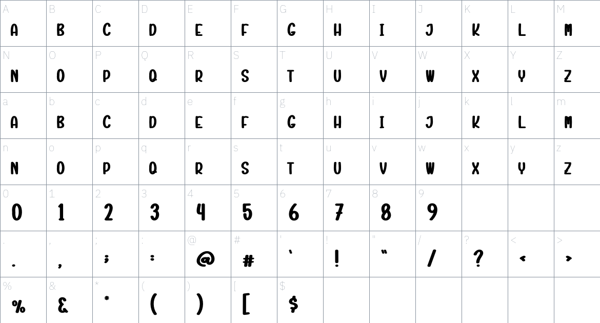 Starhat font Character Map