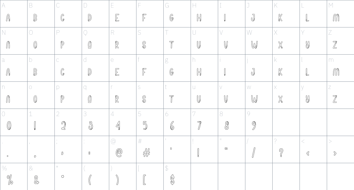 Baby Moon font Character Map