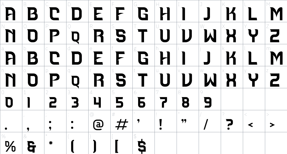 Garunda font Character Map