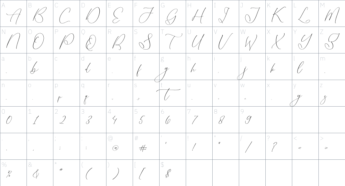 Homylane Dremyntine font Character Map