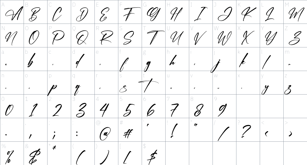 Manetains font Character Map