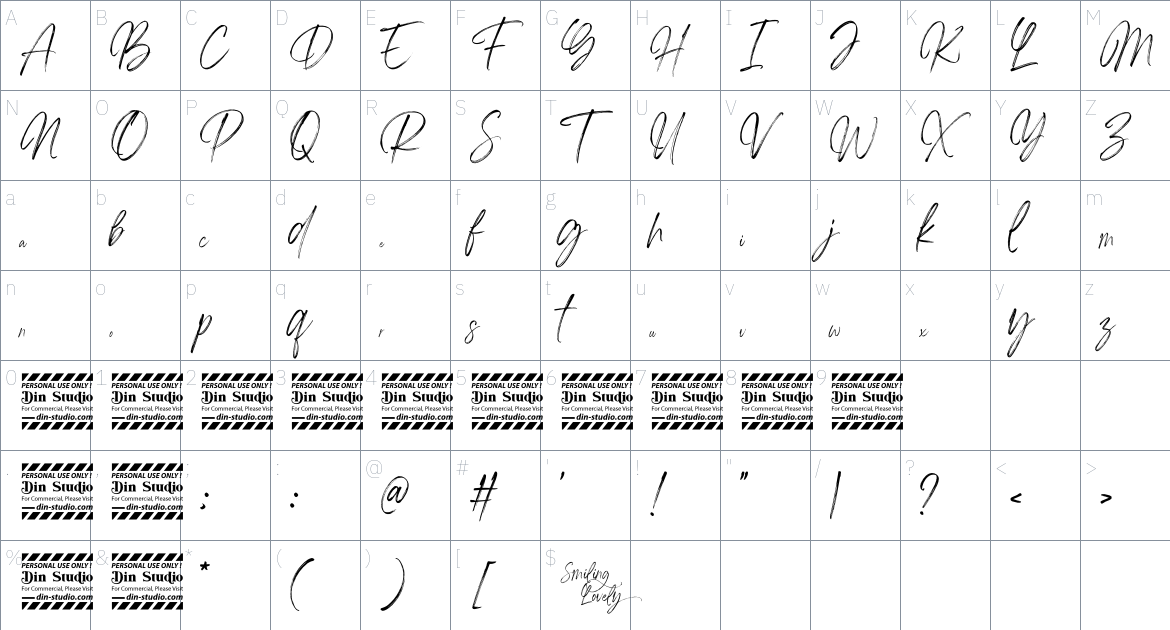 Smiling Lovely font Character Map