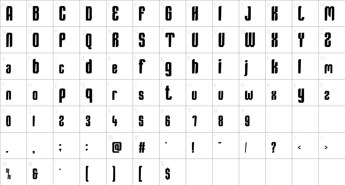 PHONIXEA font Character Map