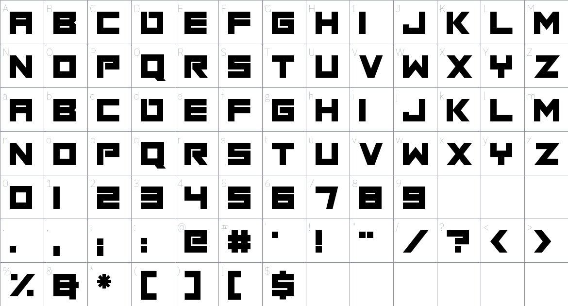 Mechanoid Warrior font Character Map