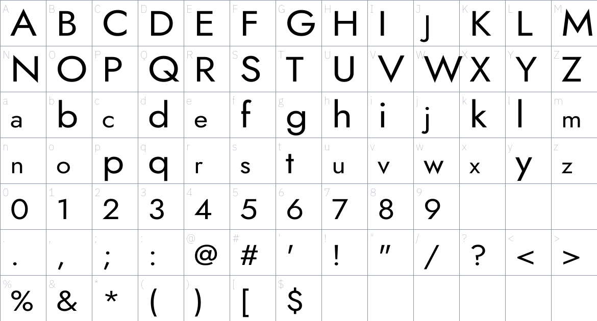 Meinily font Character Map