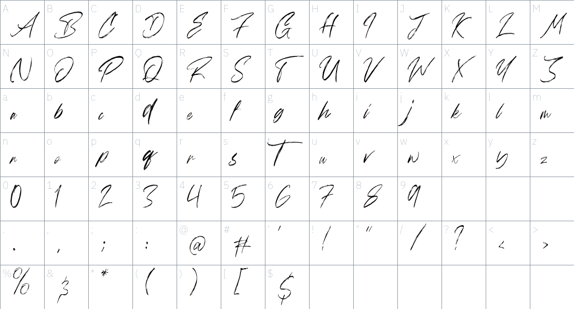 Followers font Character Map