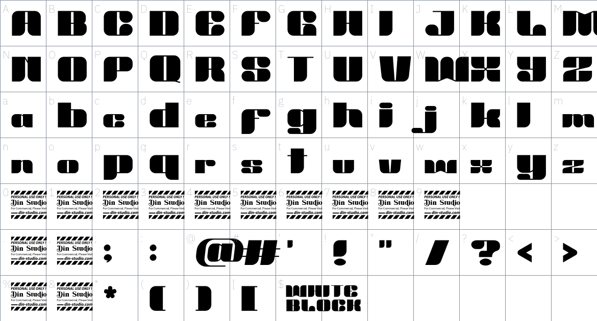 White Block font Character Map