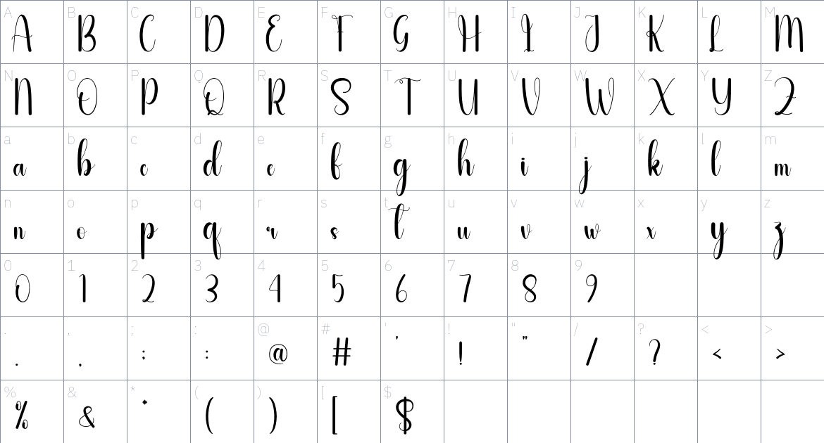 Attractive font Character Map