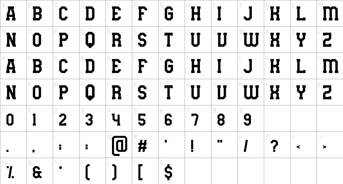 Basebul font Character Map