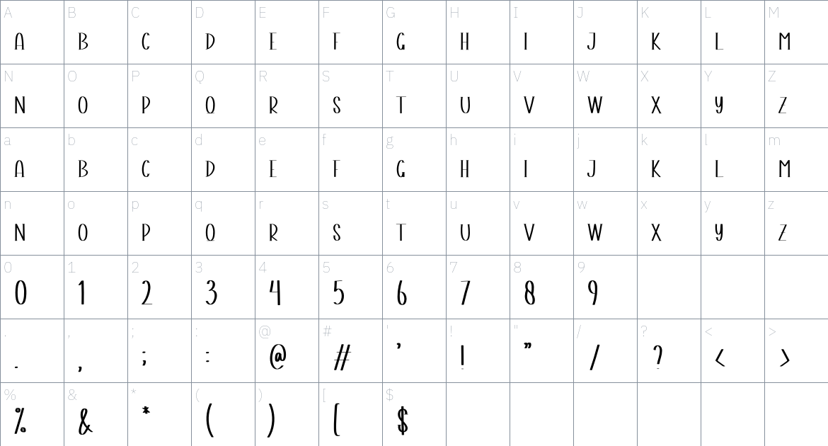 Moment December font Character Map