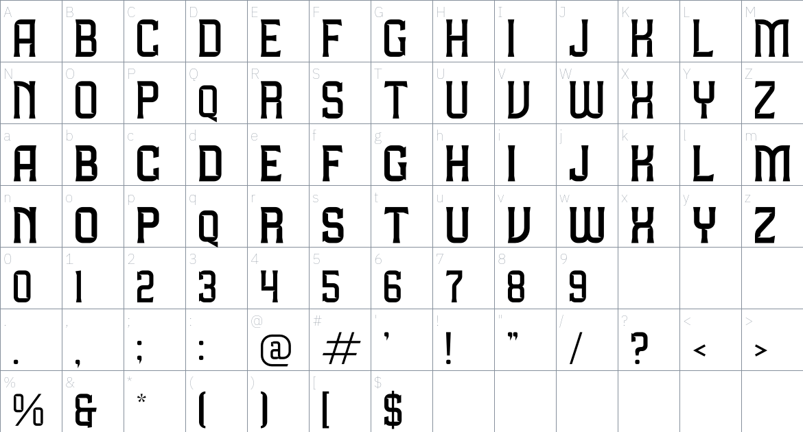 Milknolri font Character Map