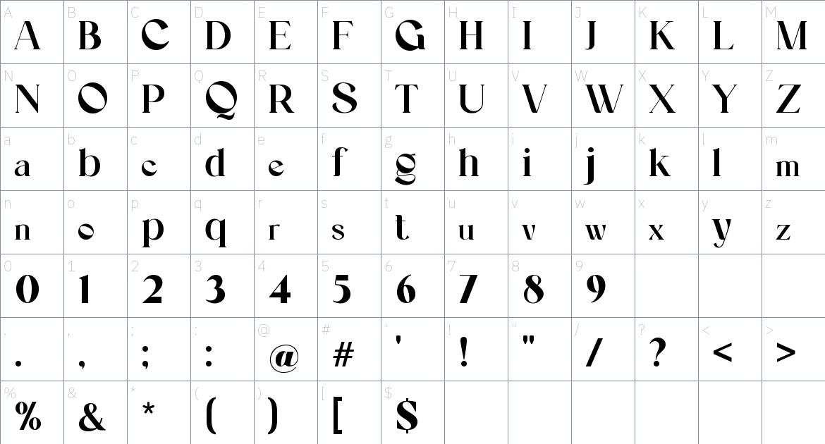 Vindigater font Character Map