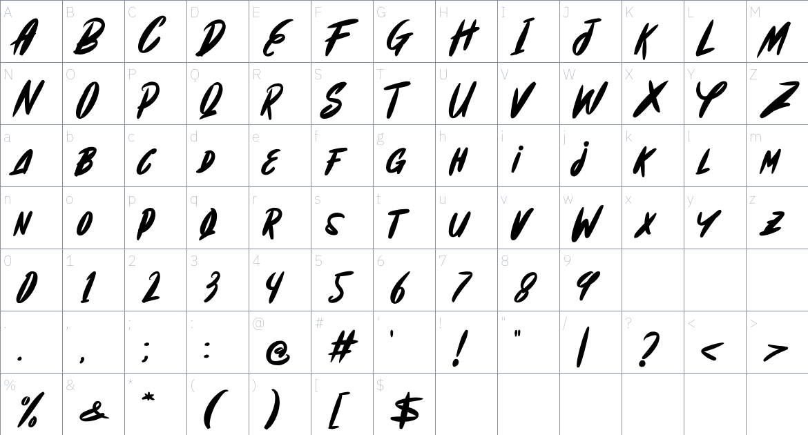 Champine font Character Map