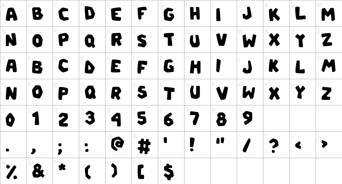 Toyz font Character Map