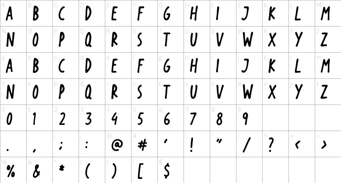 Artisan Maker font Character Map