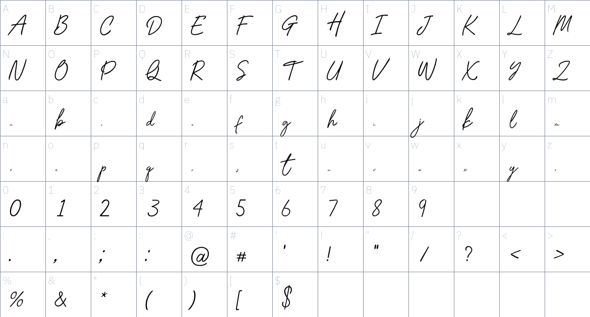 Willmard Valiant font Character Map