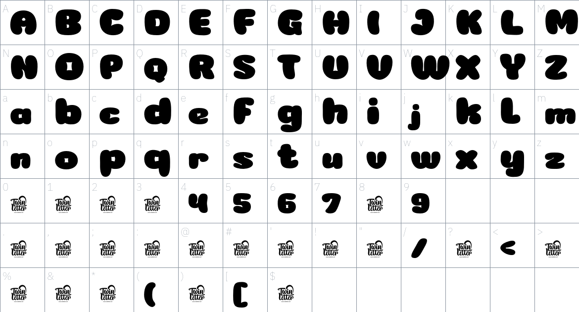 Ninces font Character Map