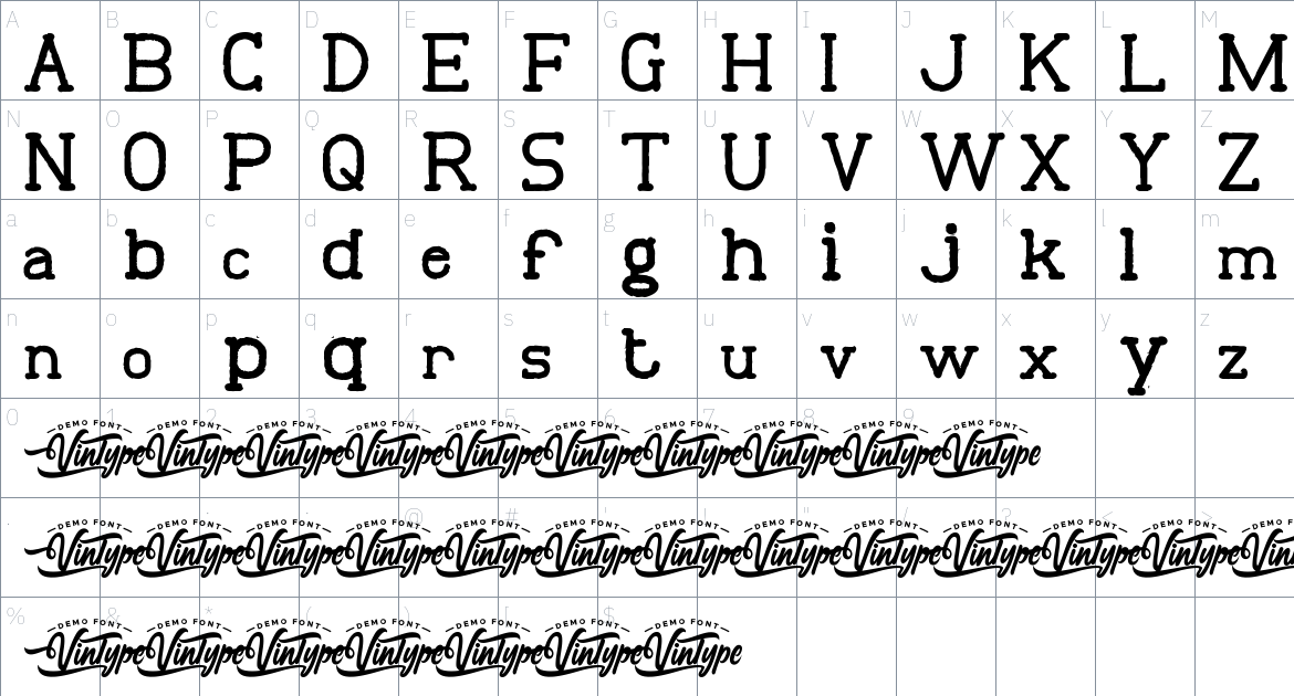 Typewriterz font Character Map