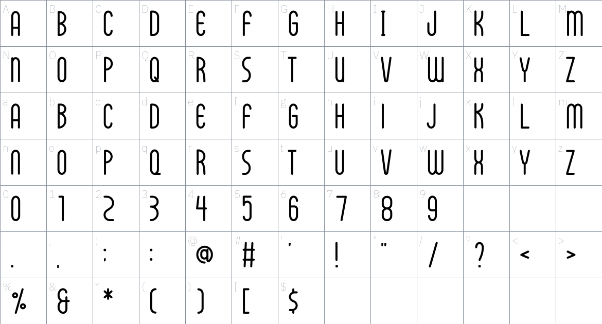 Monthena font Character Map