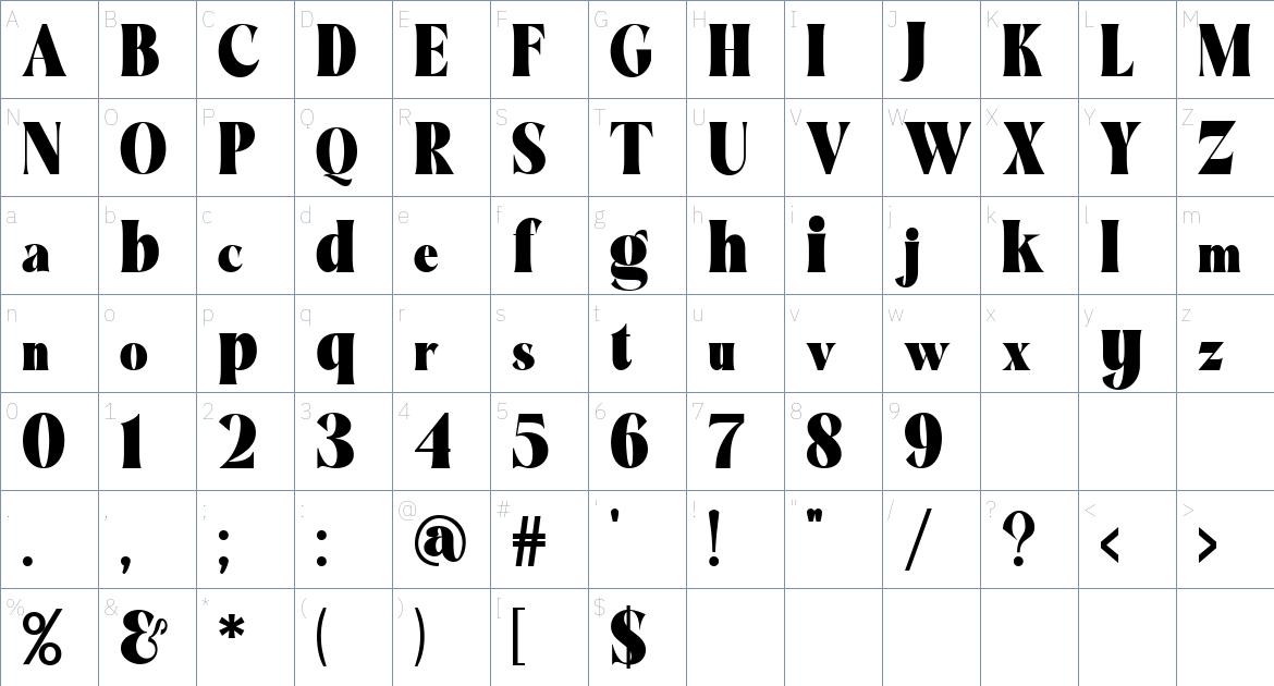 Morgini font Character Map