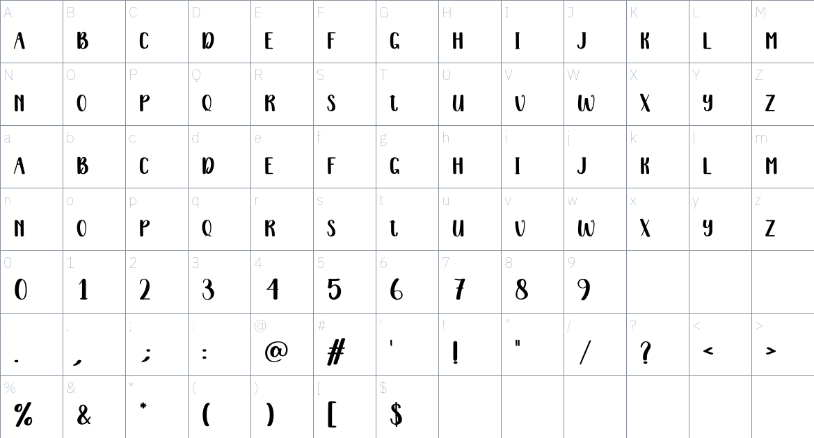 Icy Cold font Character Map