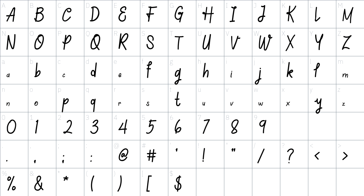 Carbload font Character Map