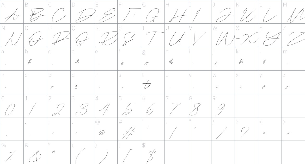 Bregoria Signature font Character Map