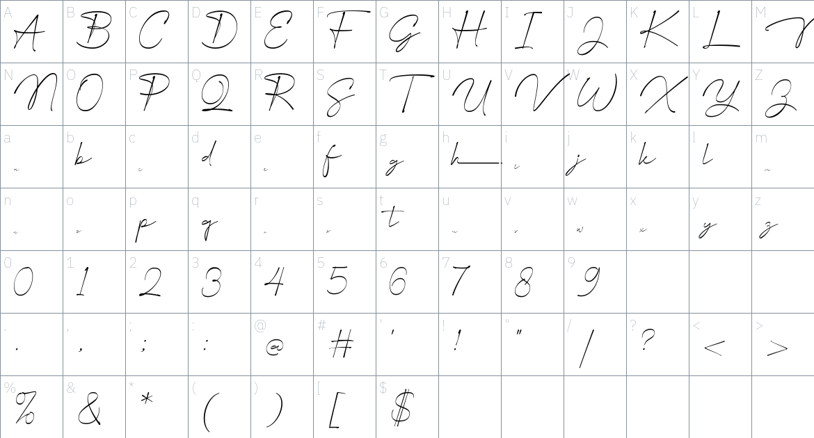 Milyah Font font Character Map