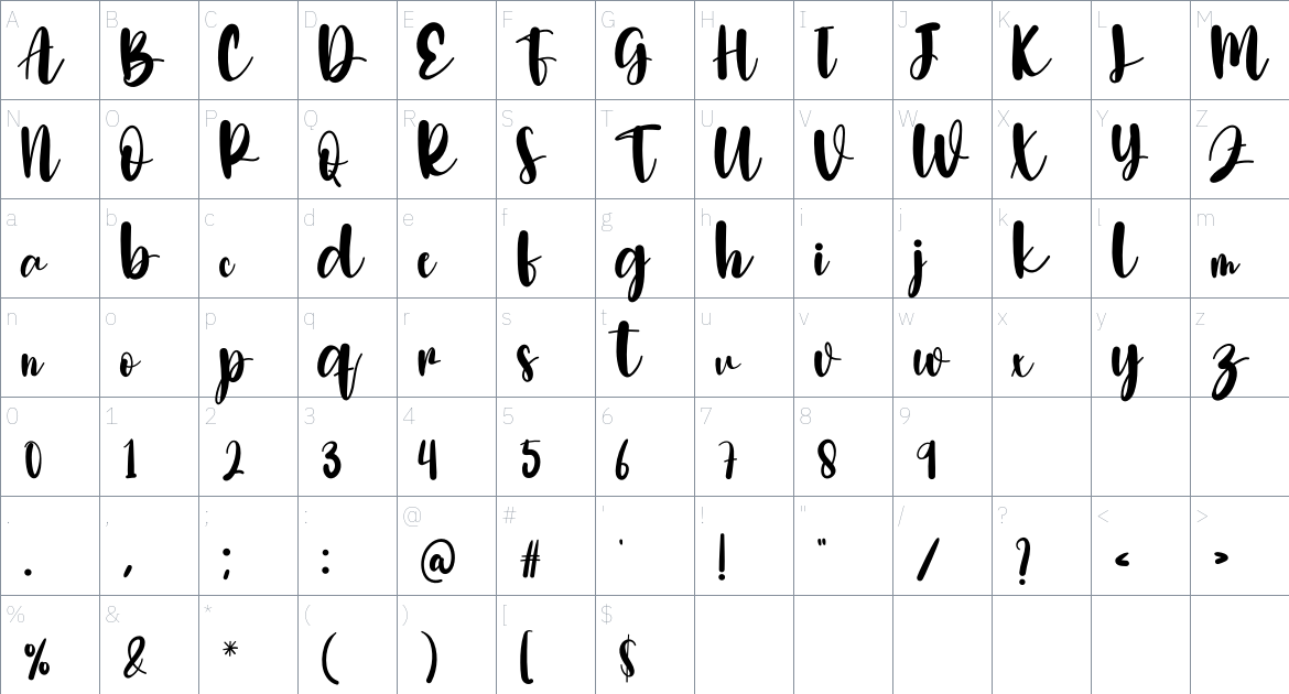 Beautiful Font font Character Map