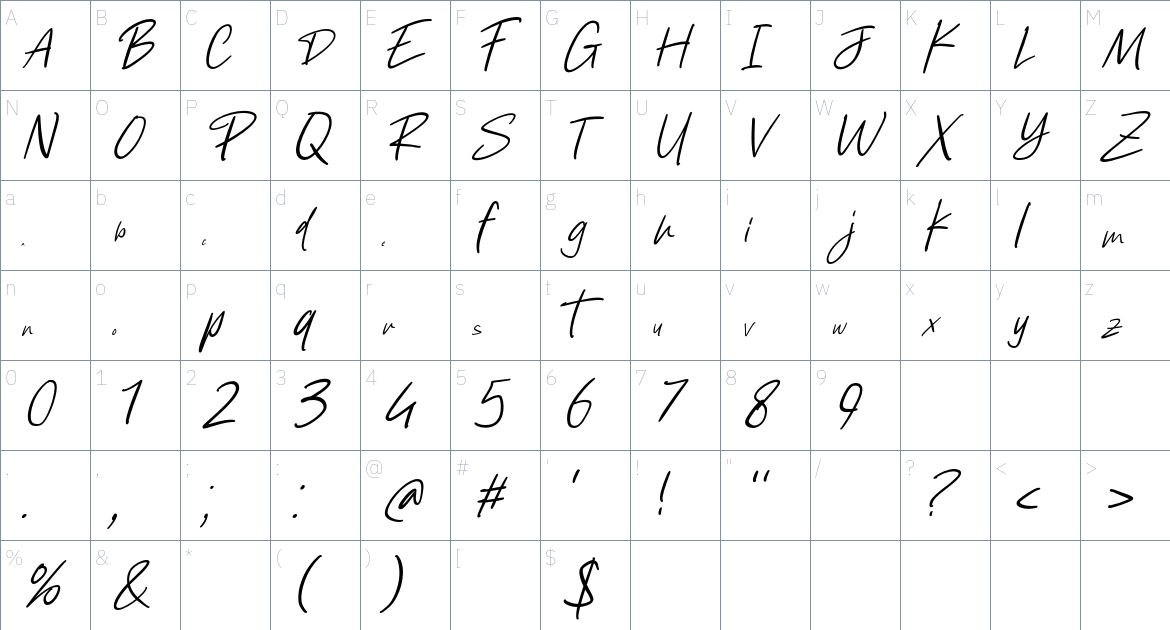 Freehand Font font Character Map